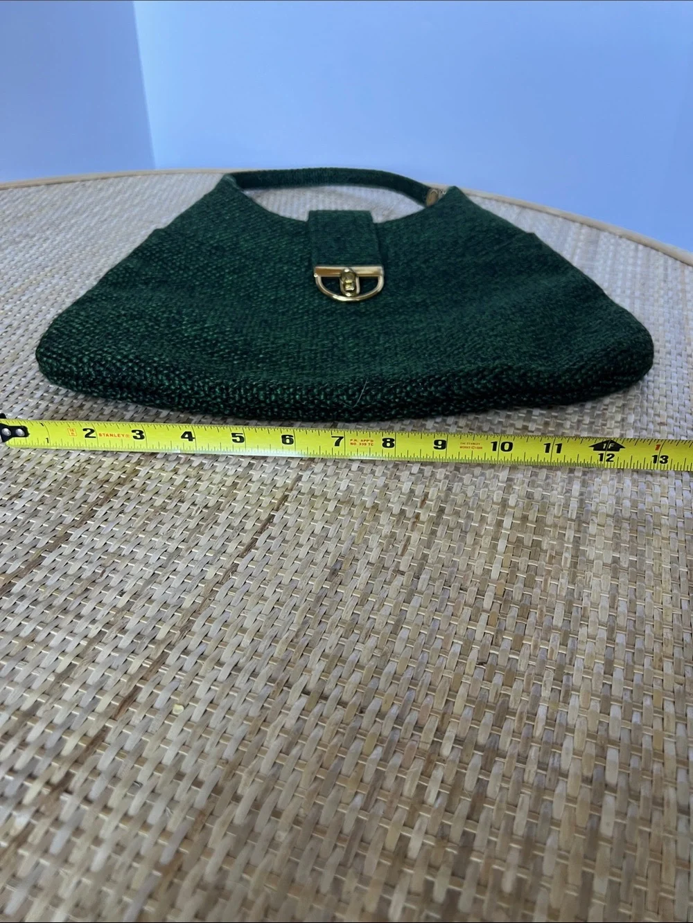 Vintage 70s Tweed Crown Lewis Handbags Hobo Bag green black Corporate goth Retro